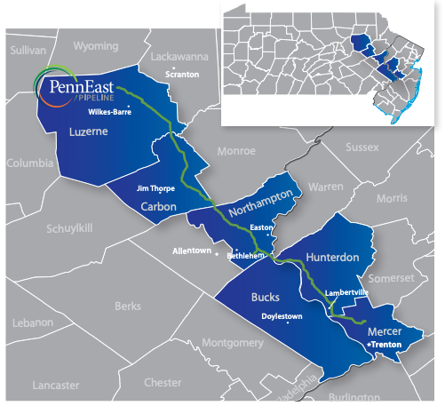 PennEast Pipeline Proposed Route Map (Source: PennEast Pipeline Co. LLC)