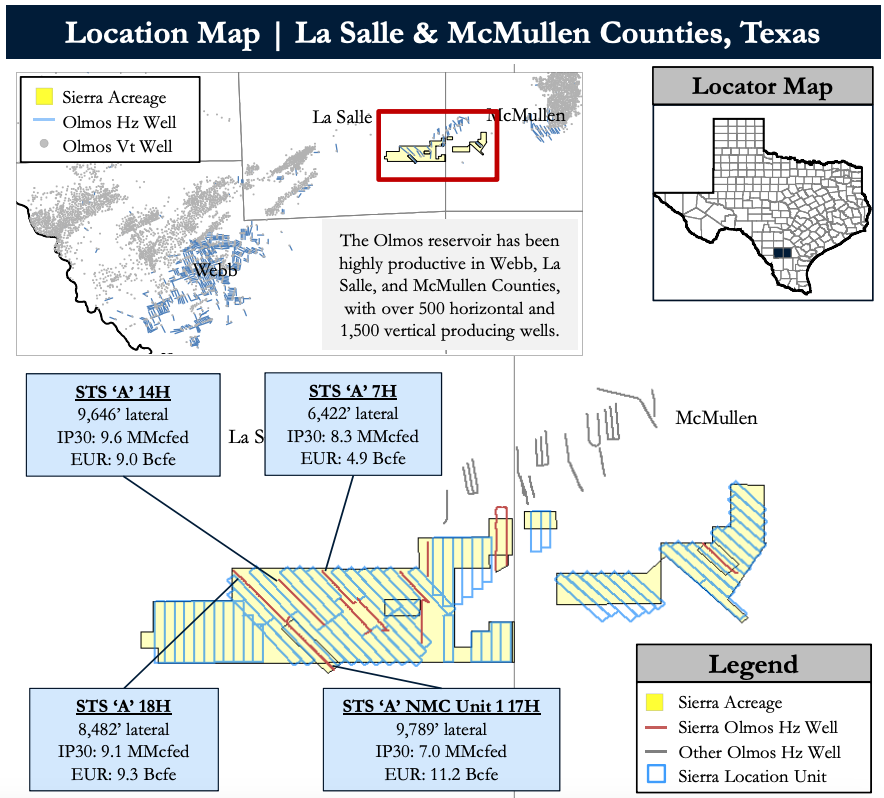 Sierra Resources South Texas Olmos Liquids-Rich Leasehold Map (Source: Detring Energy Advisors)