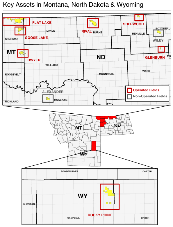 TAQA USA Williston, Powder River Basin Asset Map (Source: Eagle River Energy Advisors LLC)