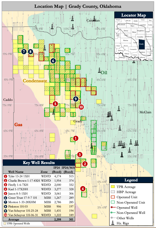 TPR Mid-Con Core Merge Grady County, Oklahoma Leasehold Asset Map (Source: Detring Energy Advisors)