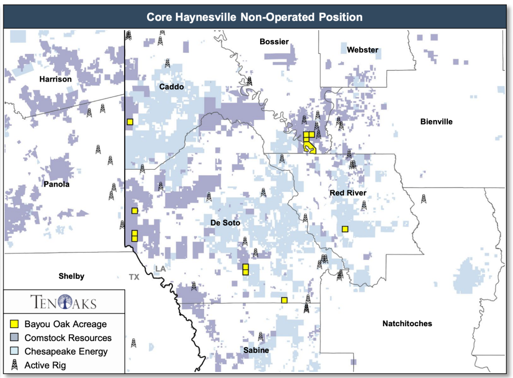 TenOaks Energy Advisors Marketed Map - Bayou Oak Nonop Haynesville Position