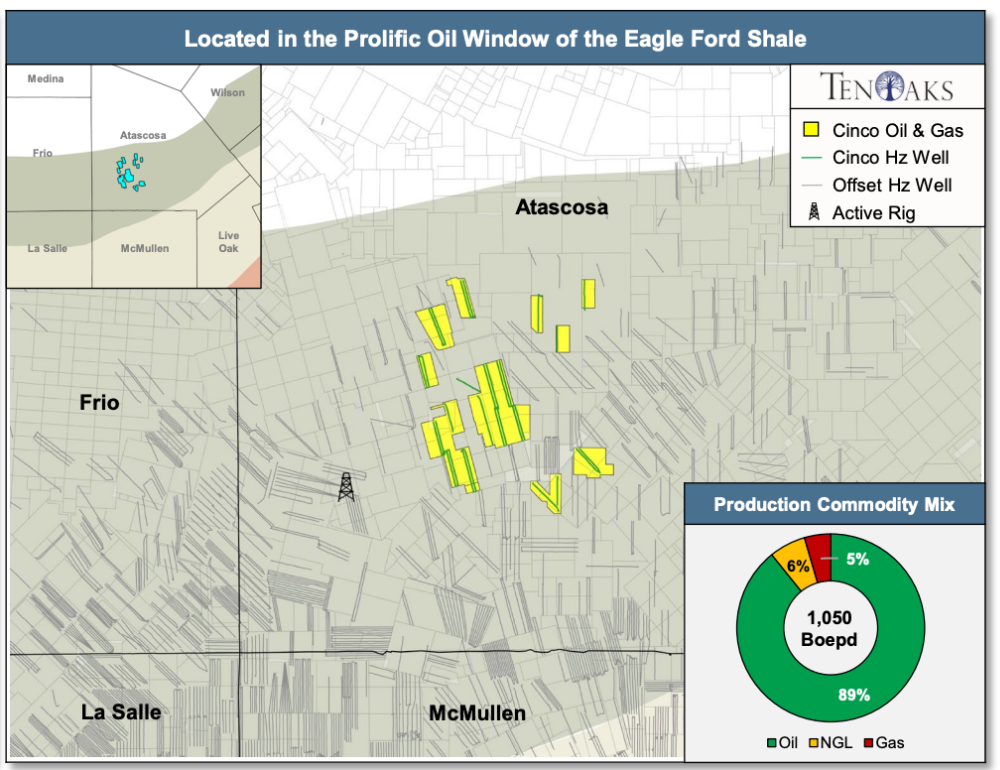 TenOaks Energy Advisors Marketed Map - Cinco Oil and Gas Operated Eagle Ford Properties