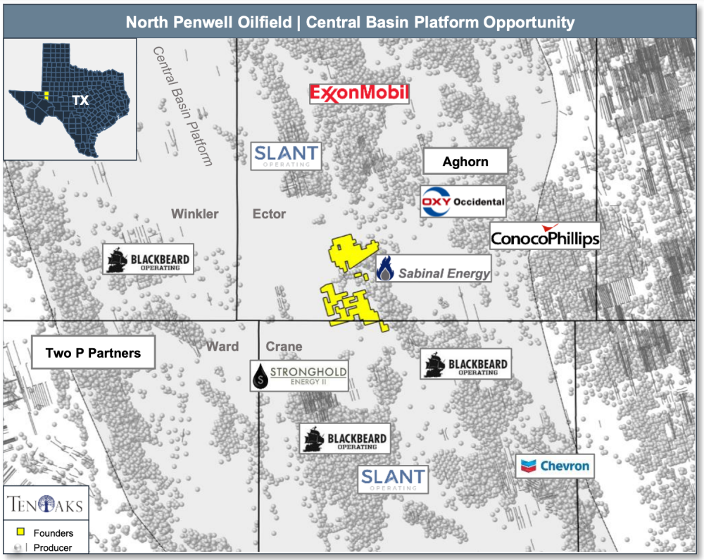 TenOaks Energy Advisors Marketed Map - Founders Operated Permian Central Basin Platform Assets