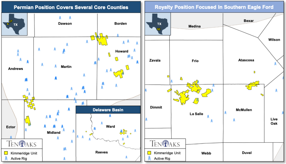TenOaks Energy Advisors Marketed Map - Kimmeridge Energy Royalty Sale Permian Basin Eagle Ford Shale