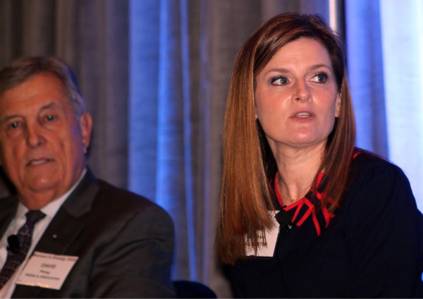Tracy Josefovsky, vice president of human resources for Halliburton, speaking on a panel with David Preng, founder and president of Preng and Associates, during a forum proceeding Hart Energy’s 25 Influential Women In Energy’s Luncheon on March 4.
