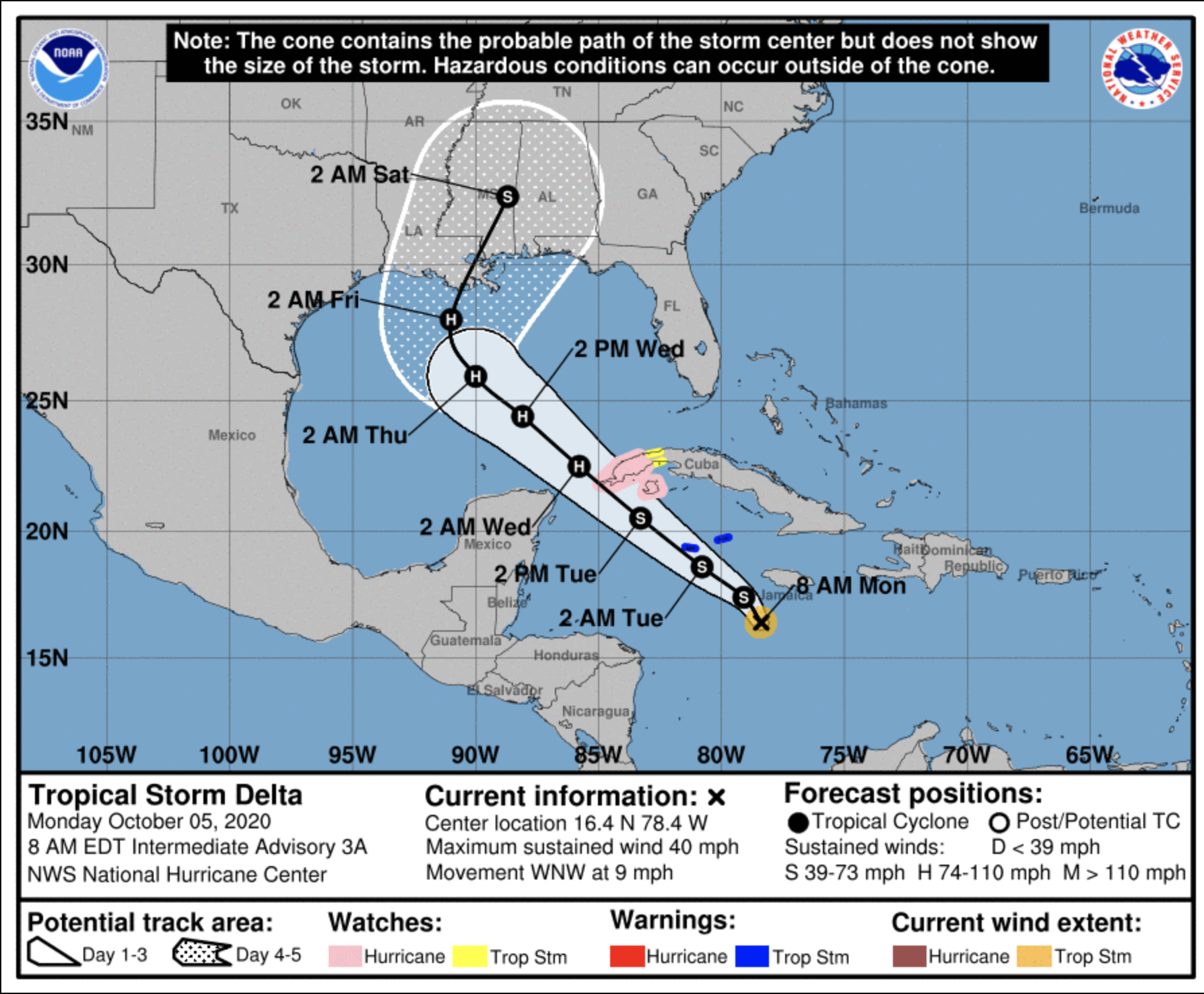 Tropical Storm Delta NOAA Projections October 5, 2020