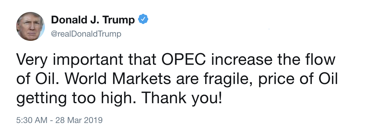 Trump Calls For OPEC To Boost Oil Production (Source: Twitter)