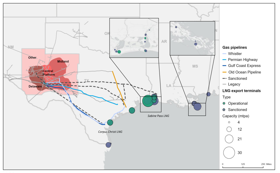 US Gulf Coast export terminal pipeline infrastructure map - Rystad Energy