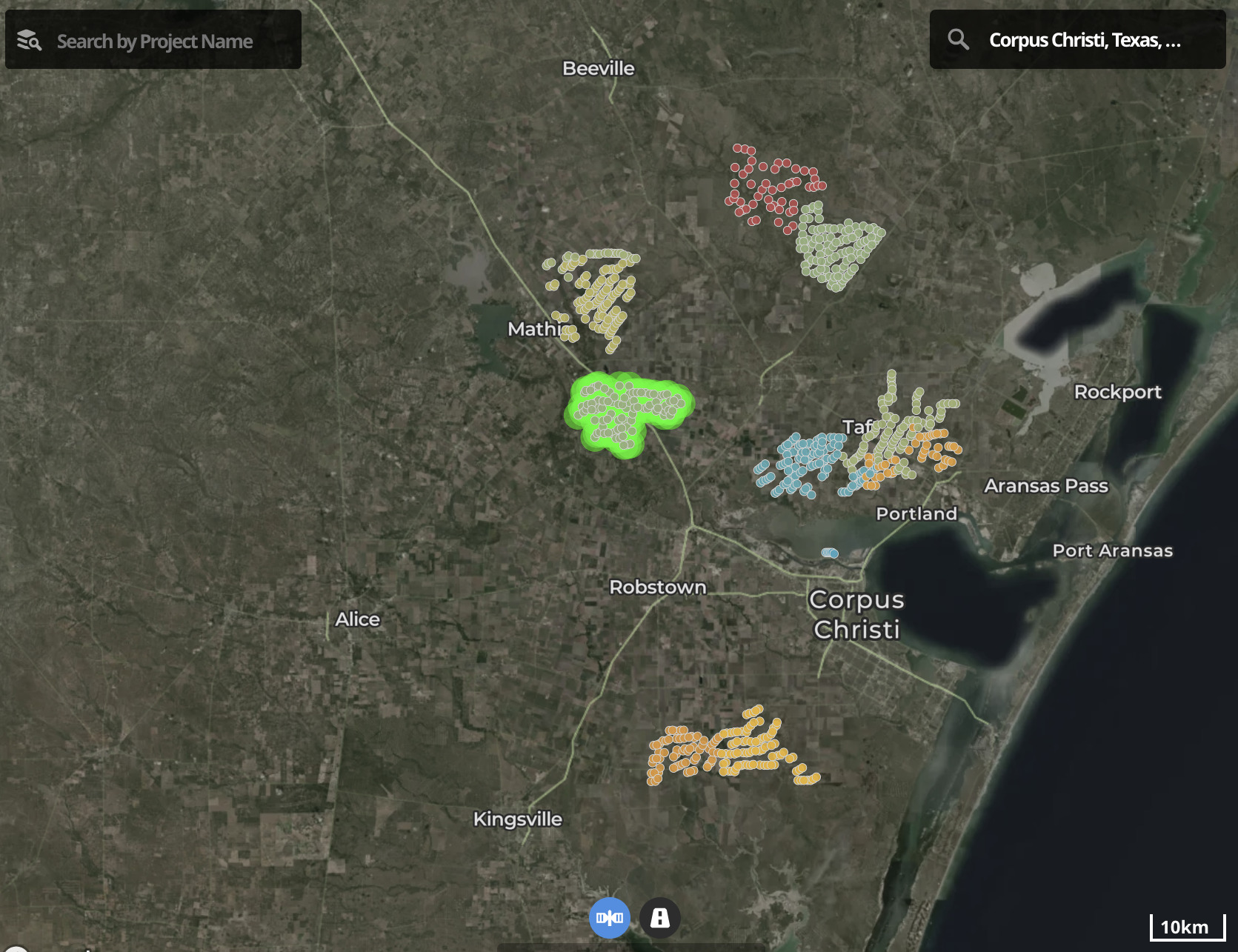 map of Corpus Christi wind farms