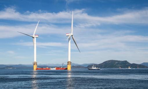 Offshore floating wind turbines in Norway.