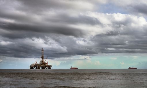 Offshore oil rig platform at sea in Trinidad and Tobago