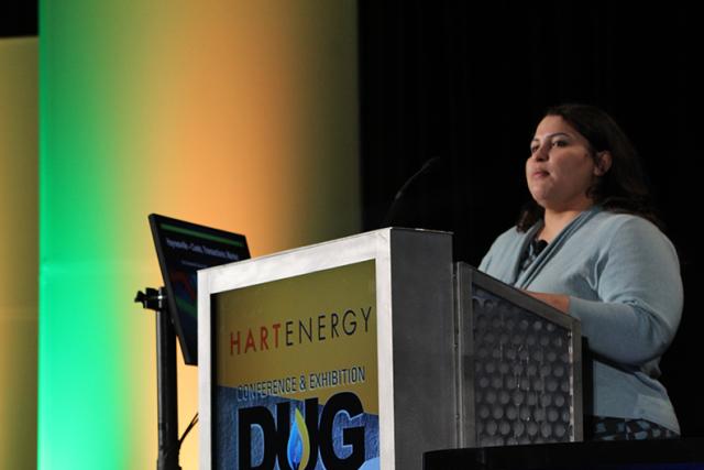 Bernadette Johnson, vice president, market intelligence, for Drillinginfo Inc. discusses the outlook for natural gas demand at Hart Energy's DUG Haynesville conference and exhibition in Shreveport, La. Feb. 20. (Source: Velda Addison/Hart Energy)