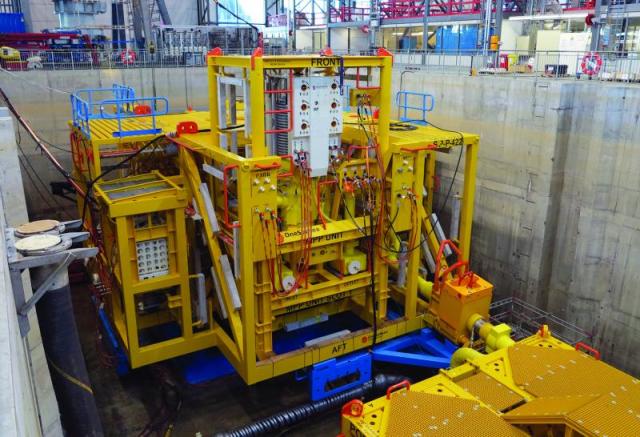 A high-viscosity, high-boost pump in a subsea pump station was tested at the OneSubsea test facility in Horsøy, Norway. (Source: Schlumberger)
