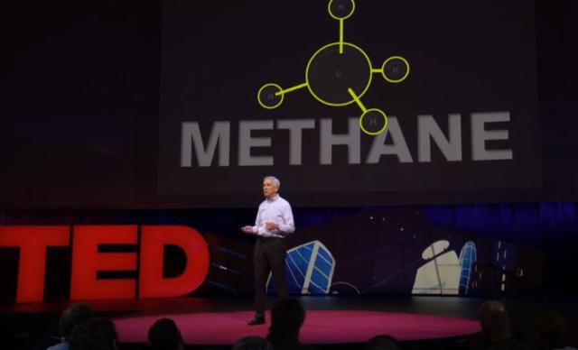 Environmental Defense Fund President Fred Krupp delivers a TED Talk about MethaneSAT on April 11 during TED2018 in Vancouver. (Source: Facebook Live)