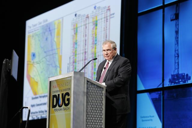 Admiral Permian Resources CEO Denzil West speaks about the company's assets April 16 during Hart Energy’s recent DUG Permian Basin Conference and Exhibition in Fort Worth, Texas. (Source: Tom Fox/Hart Energy)