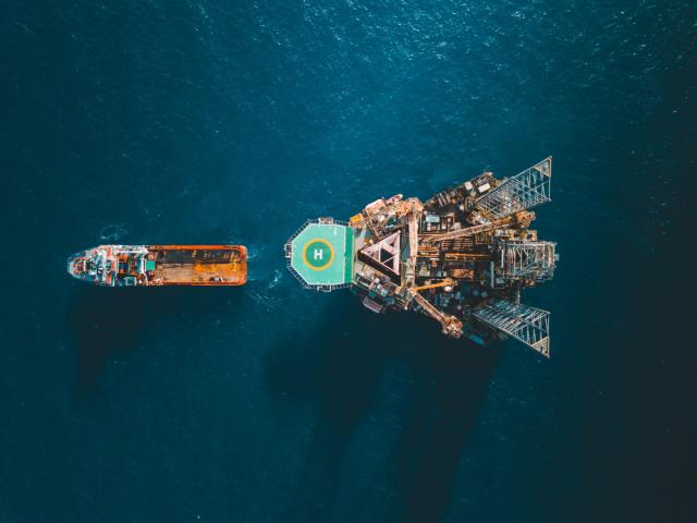 A jackup rig is shown during a towing operation. (Source: Shutterstock.com)