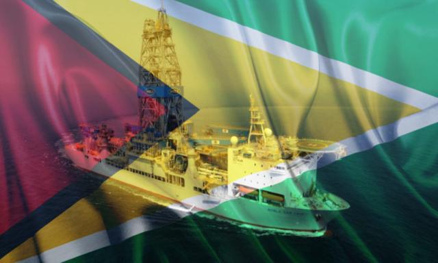 The Noble Sam Croft drillship is among the vessels used during operations on the Staborek Block offshore Guyana. (Source: Hess Corp./Shutterstock/Hart Energy)
