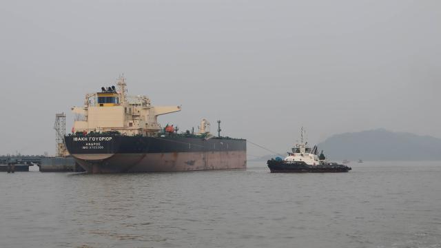 Oil tanker docked in Mumbai.