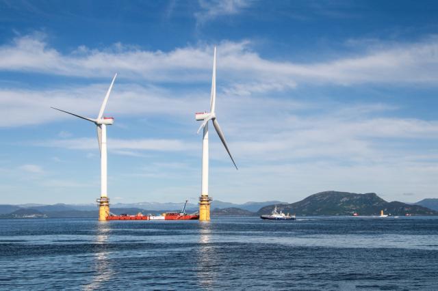Offshore floating wind turbines in Norway.