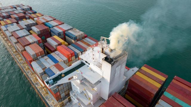 Smoke exhaust from a large cargo ship