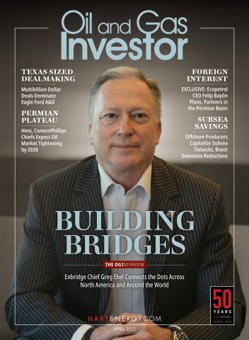 Oil and Gas Investor April 2023 cover featuring Enbridge Chief Greg Ebel