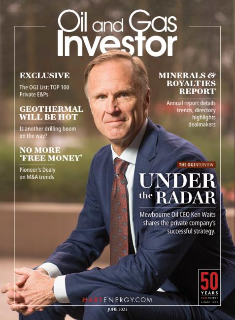 Oil and Gas Investor June 2023 cover featuring Mewbourne Oil's CEO, Ken Waits.