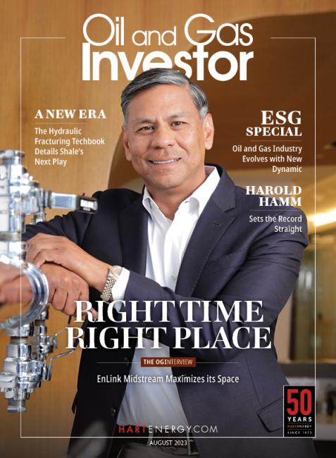 Oil and Gas Investor August 2023 cover featuring EnLink Midstream CEO Jesse Arenivas.