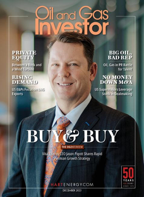 Oil and Gas Investor December 2023 cover featuring Vital Energy's CEO CEO Jason Pigott.