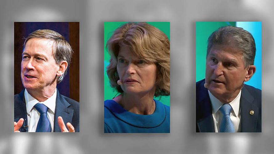 Presidential hopeful John Hickenlooper (D-Colo.), Sen. Lisa Murkowski (R-Alaska) and Sen. Joe Manchin (D-W. Va.), all representing oil and gas producing states, talked pragmatic solutions to climate change issues at CERAWeek by IHS Markit. (Source: CERAWeek by IHS Markit/Hart Energy)