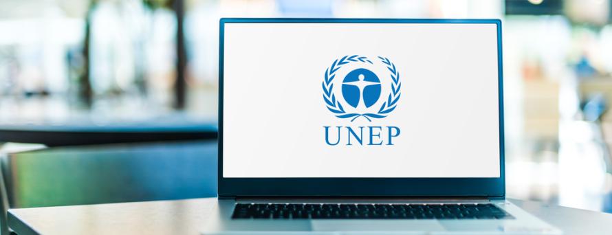 Laptop displaying the UNEP logo.