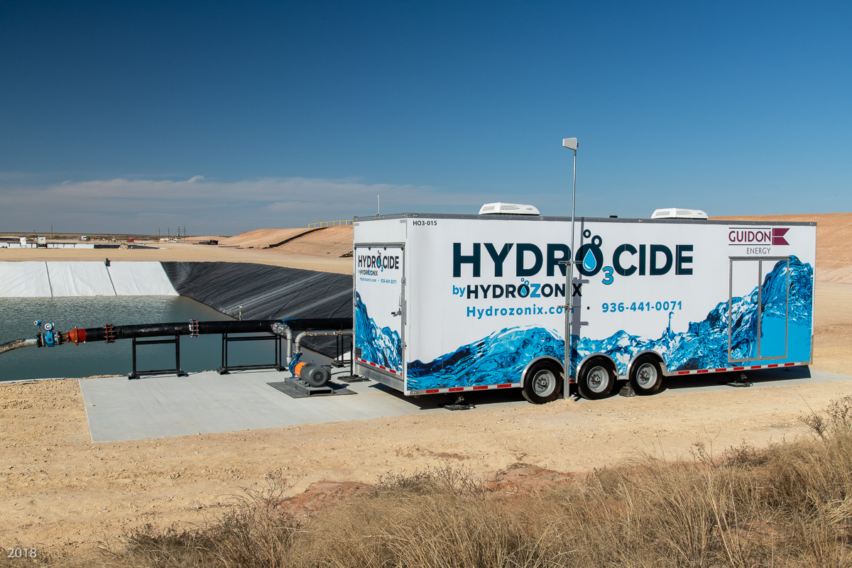The HYDRO3CIDE automated oxidation system is shown at a produced water recycle facility. (Source: Hydrozonix)